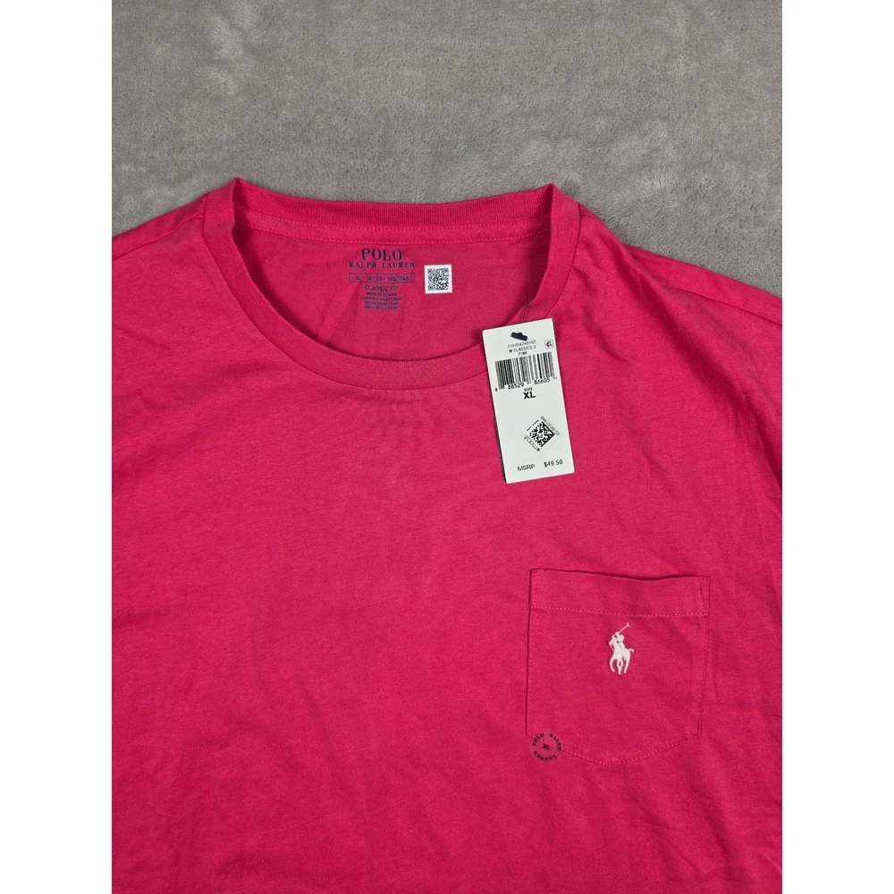 Polo Ralph Lauren T-Shirt Mens XL Pink Classic Fit Pocket Short Sleeve Tee